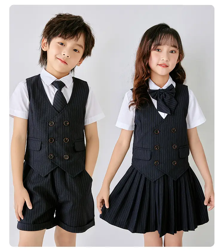 Men Navy Pique Vest Single Button College Suit — feature 16