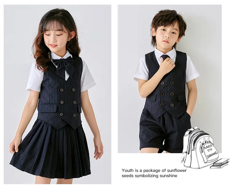Men Navy Pique Vest Single Button College Suit — feature 17