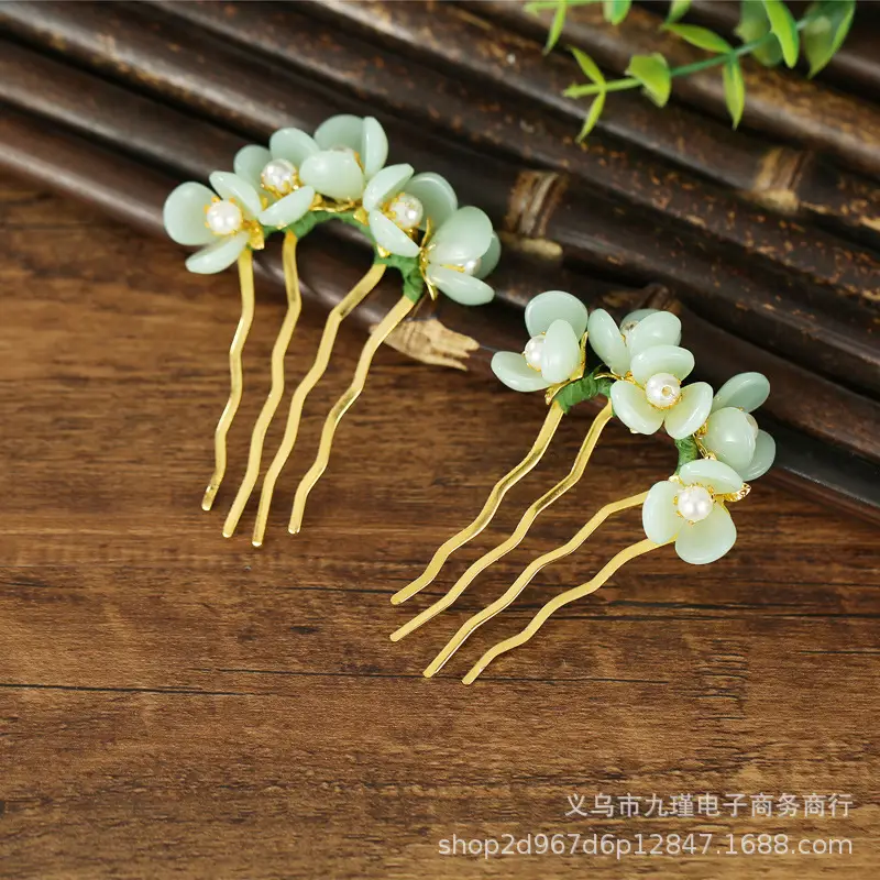 Chinese-Style Lotus Hair Combs with Pearl Flowers - Image 6