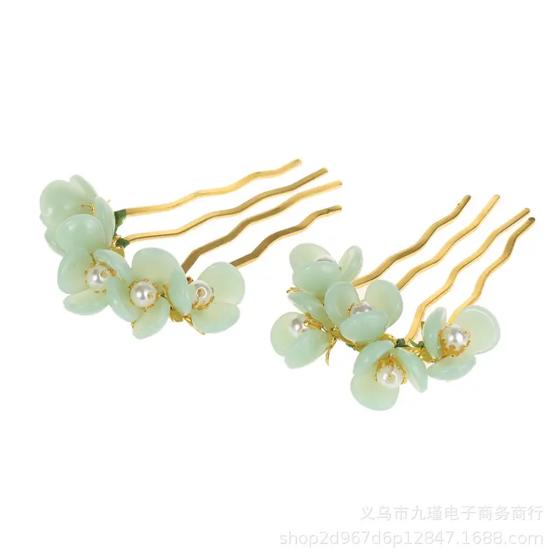 Chinese-Style Lotus Hair Combs with Pearl Flowers - Image 7