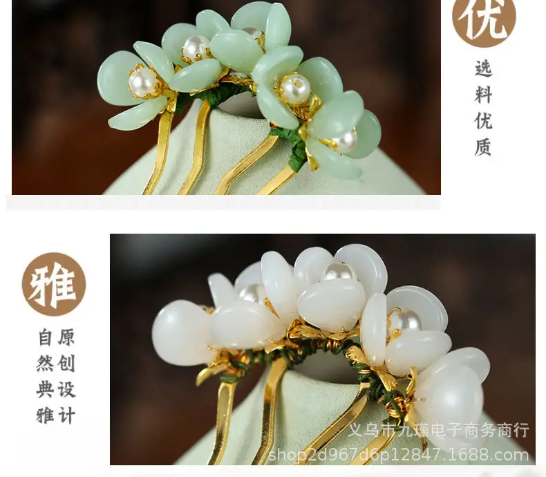 Chinese-Style Lotus Hair Combs with Pearl Flowers — feature 5