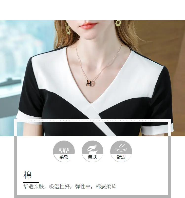 Women Cotton V-Neck T-Shirt Black White Summer 2023 — feature 9