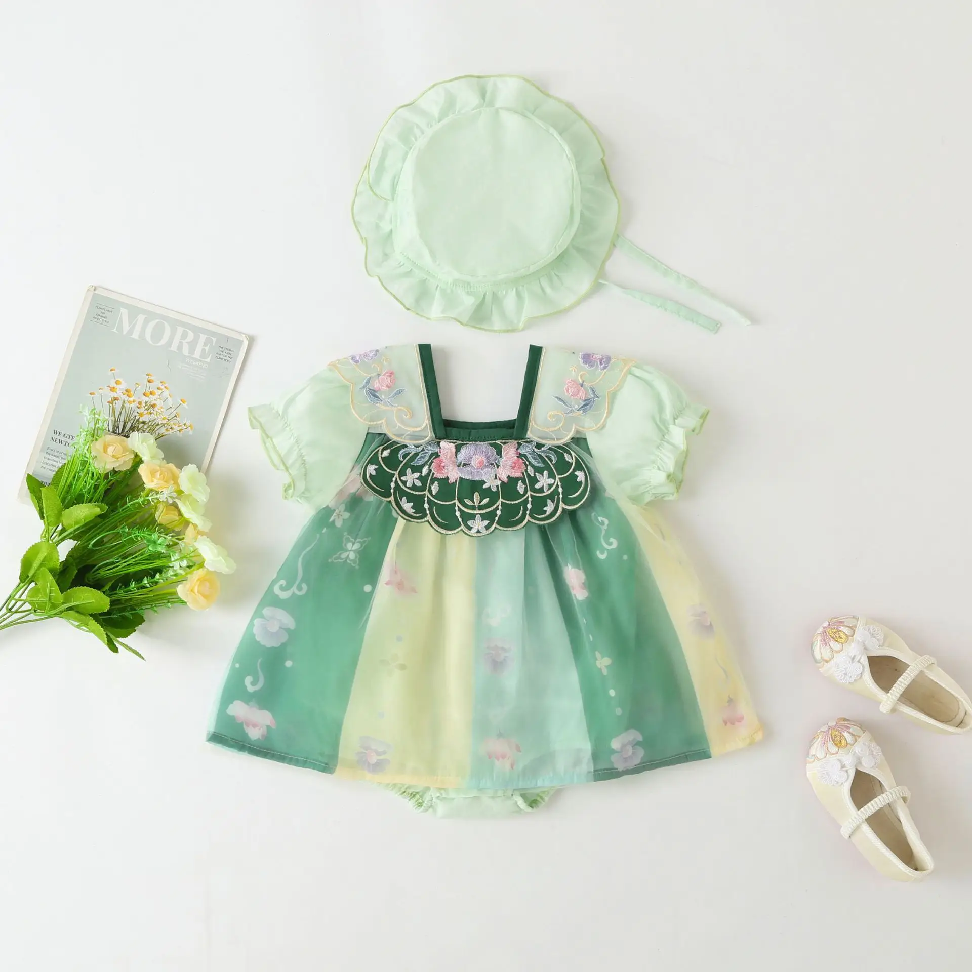 Baby Hanfu Dress Green Princess Skirt Set - Image 4