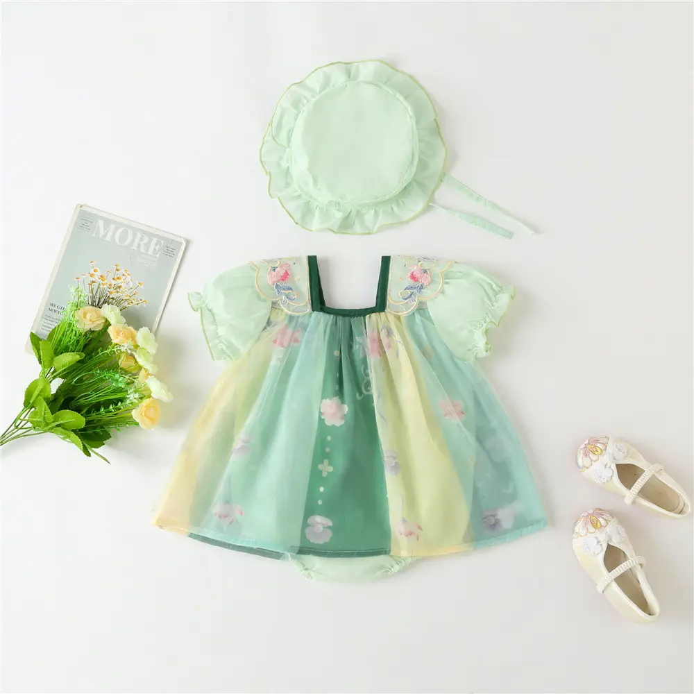 Baby Hanfu Dress Green Princess Skirt Set - Image 6