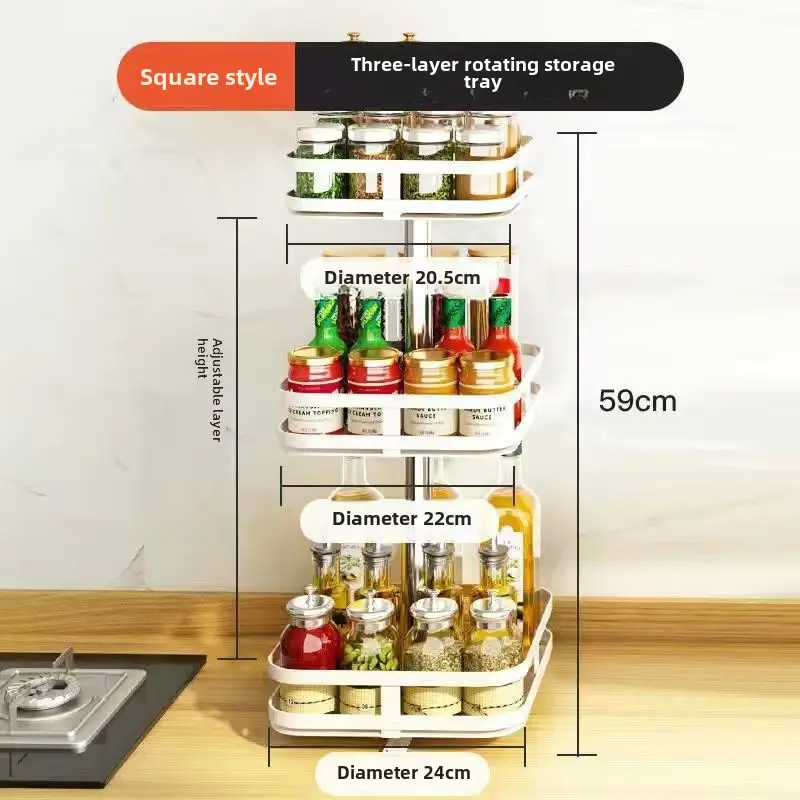Kitchen Countertop Item Storage Rack Rotatable Multi-Layer Metal Spice Storage Rack Adjustable Kitchen Spice Rack - Image 12