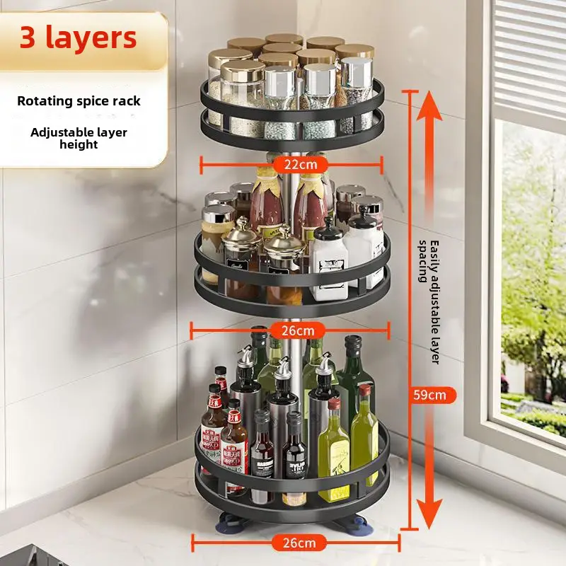 Kitchen Countertop Item Storage Rack Rotatable Multi-Layer Metal Spice Storage Rack Adjustable Kitchen Spice Rack - Image 3