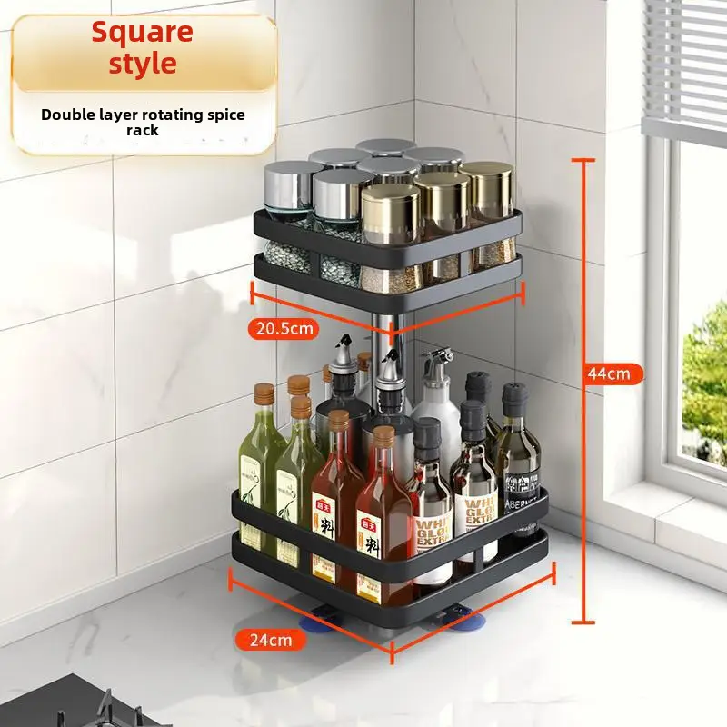 Kitchen Countertop Item Storage Rack Rotatable Multi-Layer Metal Spice Storage Rack Adjustable Kitchen Spice Rack - Image 5