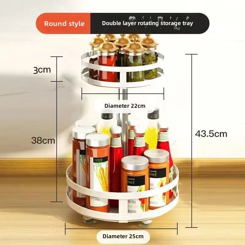 Kitchen Countertop Item Storage Rack Rotatable Multi-Layer Metal Spice Storage Rack Adjustable Kitchen Spice Rack - Image 8