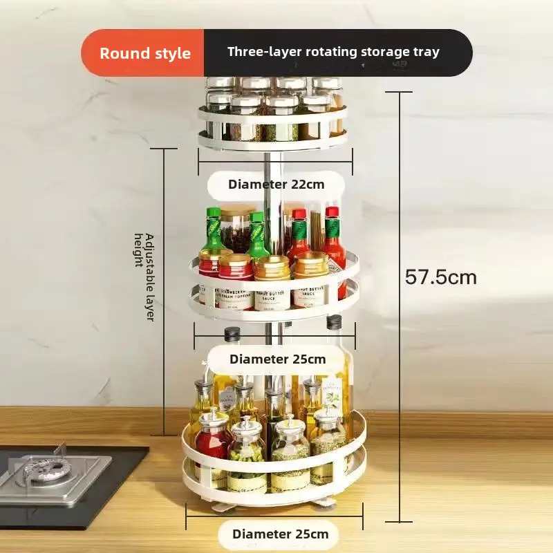Kitchen Countertop Item Storage Rack Rotatable Multi-Layer Metal Spice Storage Rack Adjustable Kitchen Spice Rack - Image 9