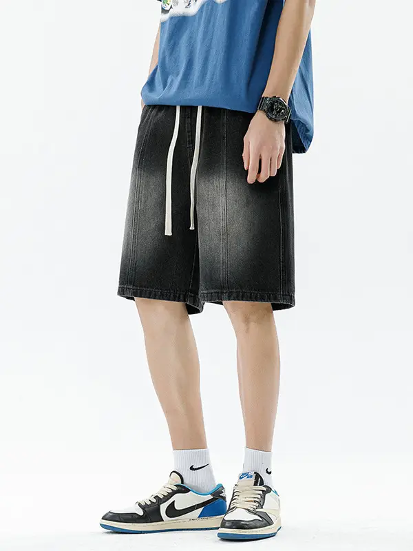 Men's Summer Denim Shorts Black Gradient Stitching Loose Fit - Image 6