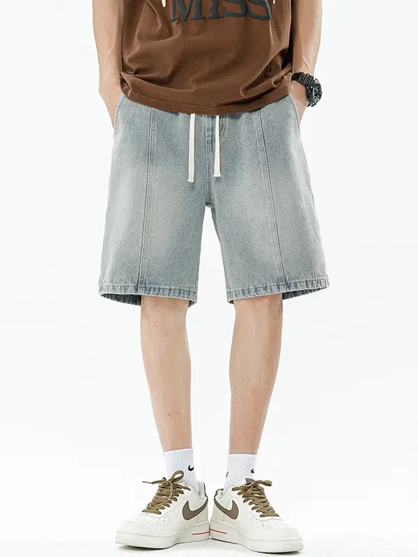 Men's Summer Denim Shorts Black Gradient Stitching Loose Fit - Image 7