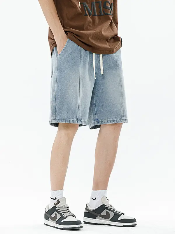Men's Summer Denim Shorts Black Gradient Stitching Loose Fit - Image 8