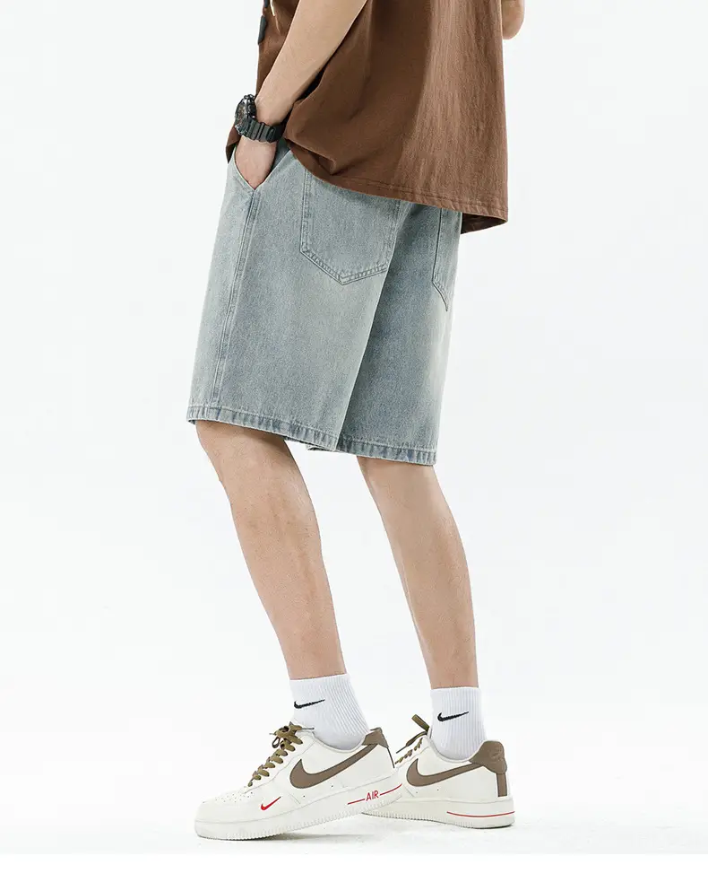 Men's Summer Denim Shorts Black Gradient Stitching Loose Fit — feature 13