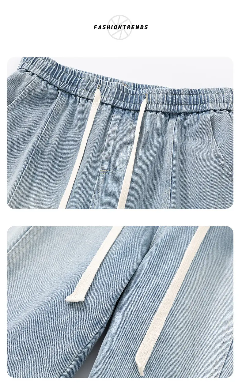 Men's Summer Denim Shorts Black Gradient Stitching Loose Fit — feature 20
