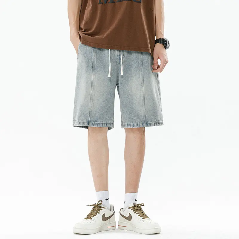 Men's Summer Denim Shorts Black Gradient Stitching Loose Fit - Image 2