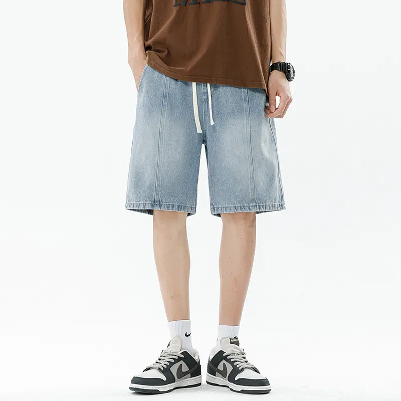 Men's Summer Denim Shorts Black Gradient Stitching Loose Fit - Image 3