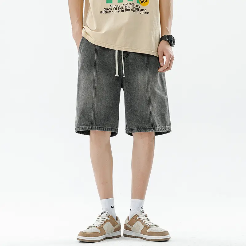 Men's Summer Denim Shorts Black Gradient Stitching Loose Fit - Image 4