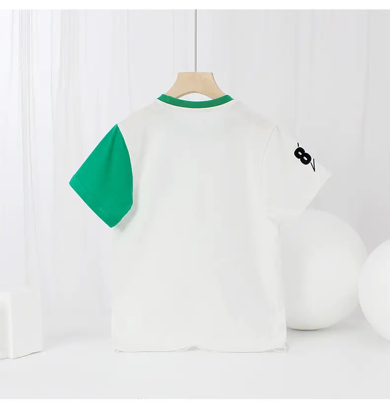 Kids Cotton T-Shirt White Green Short Sleeve — feature 60