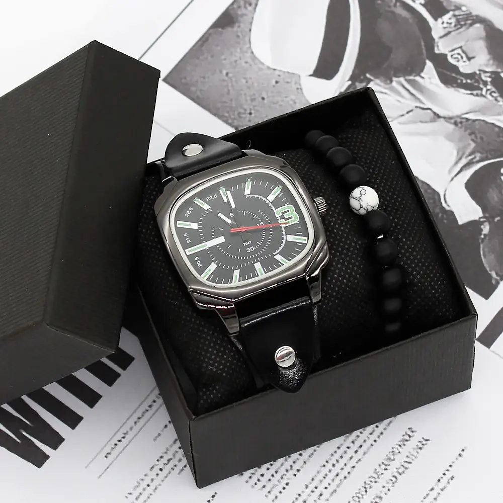 Men's Green Quartz Watch Set with Bracelet - Image 2