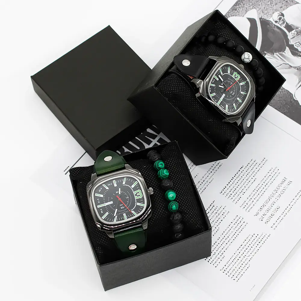 Men's Green Quartz Watch Set with Bracelet - Image 3