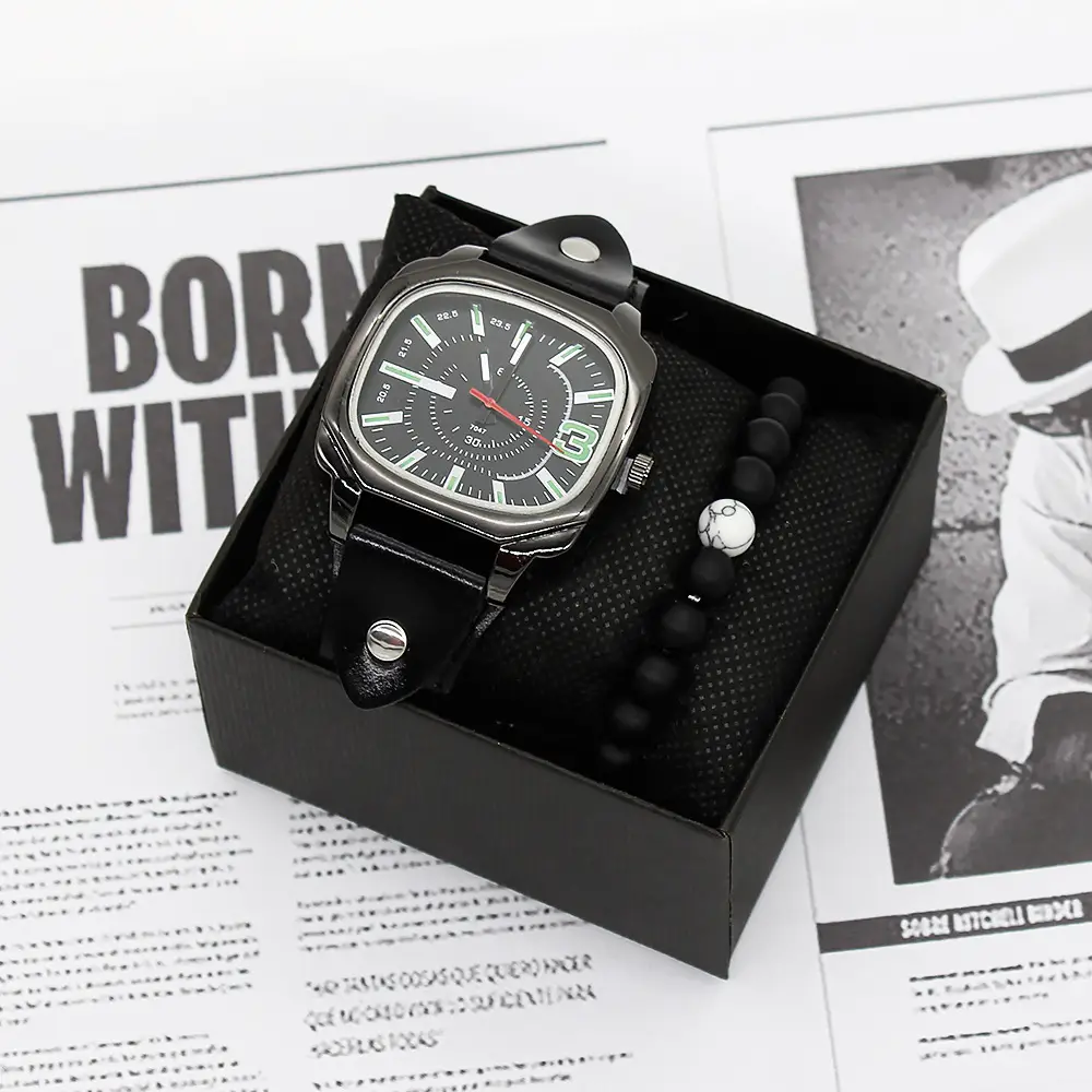 Men's Green Quartz Watch Set with Bracelet — feature 5