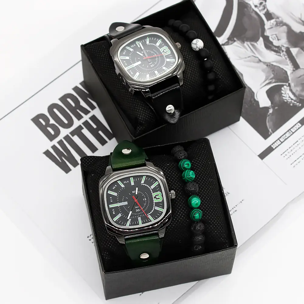 Men's Green Quartz Watch Set with Bracelet — feature 7