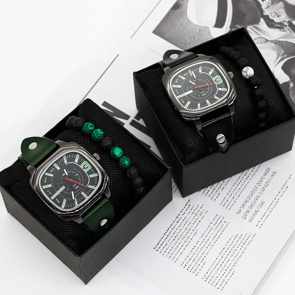 Men's Green Quartz Watch Set with Bracelet — feature 8