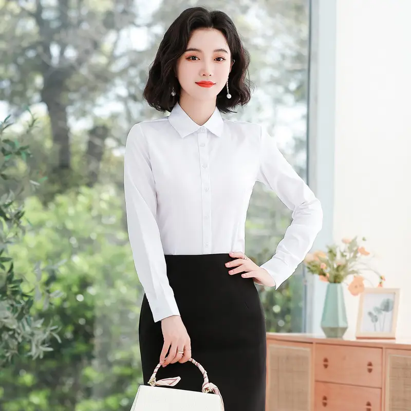 White Long Sleeve Business Shirt for Men Women - Image 20