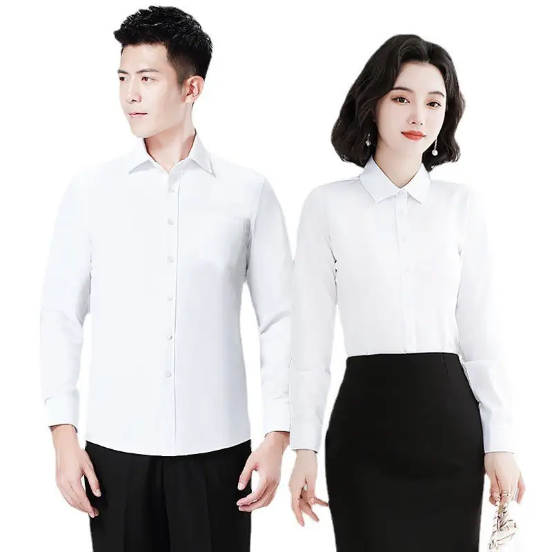 White Long Sleeve Business Shirt for Men Women - Image 21