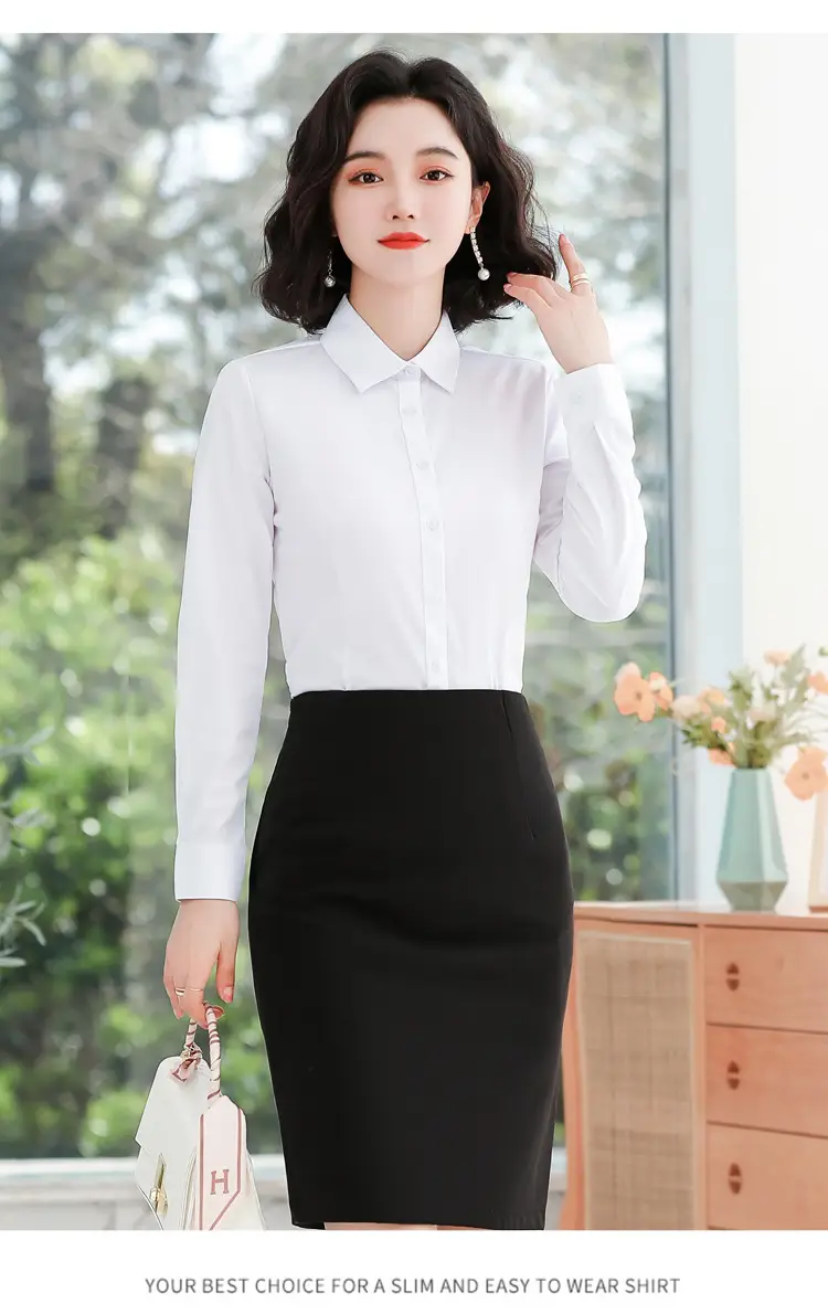 White Long Sleeve Business Shirt for Men Women — feature 10