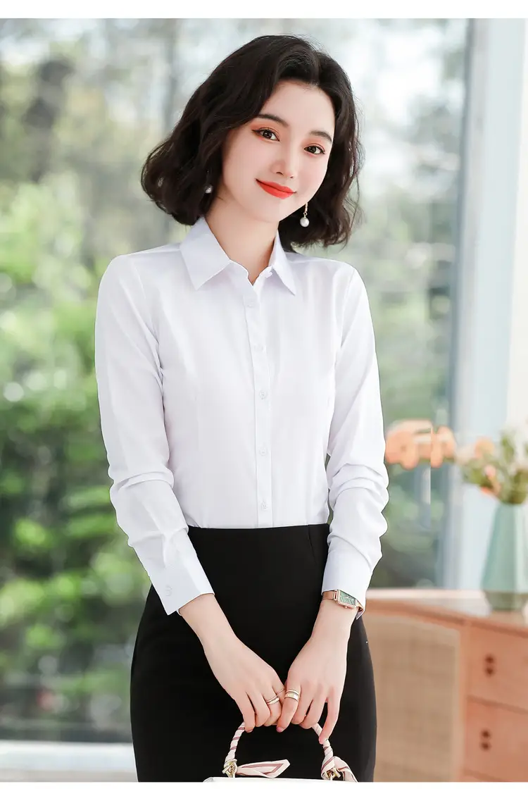 White Long Sleeve Business Shirt for Men Women — feature 11