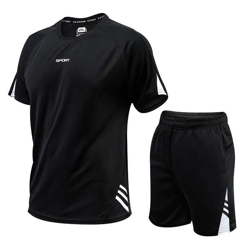 Men Blue Black Sports Suit Summer Shorts Set - Image 7