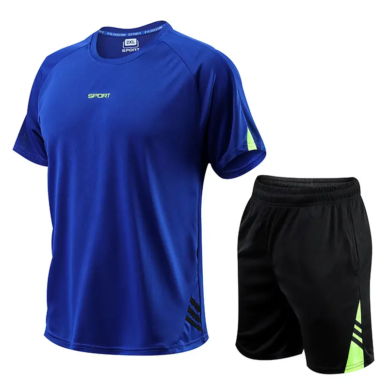 Men Blue Black Sports Suit Summer Shorts Set - Image 9
