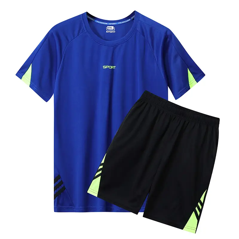 Men Blue Black Sports Suit Summer Shorts Set - Image 4