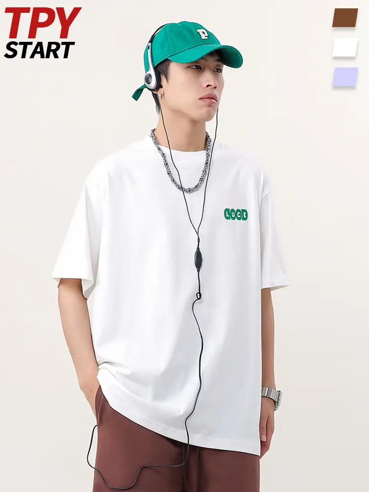 Men Retro Hip Hop Print T-Shirt White 250g Cotton - Image 4