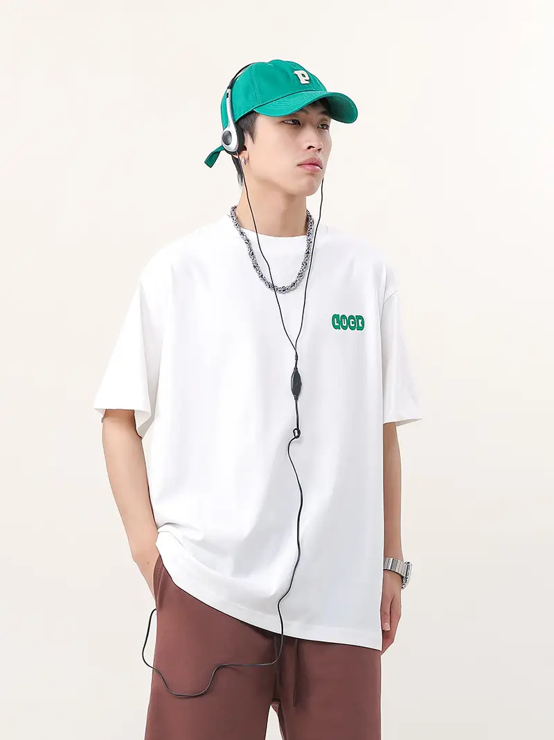 Men Retro Hip Hop Print T-Shirt White 250g Cotton — feature 12