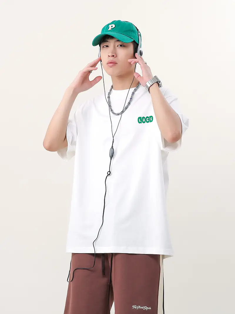 Men Retro Hip Hop Print T-Shirt White 250g Cotton — feature 3