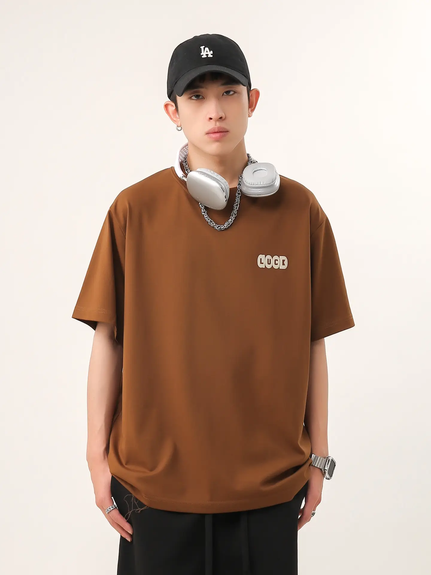 Men Retro Hip Hop Print T-Shirt White 250g Cotton — feature 4