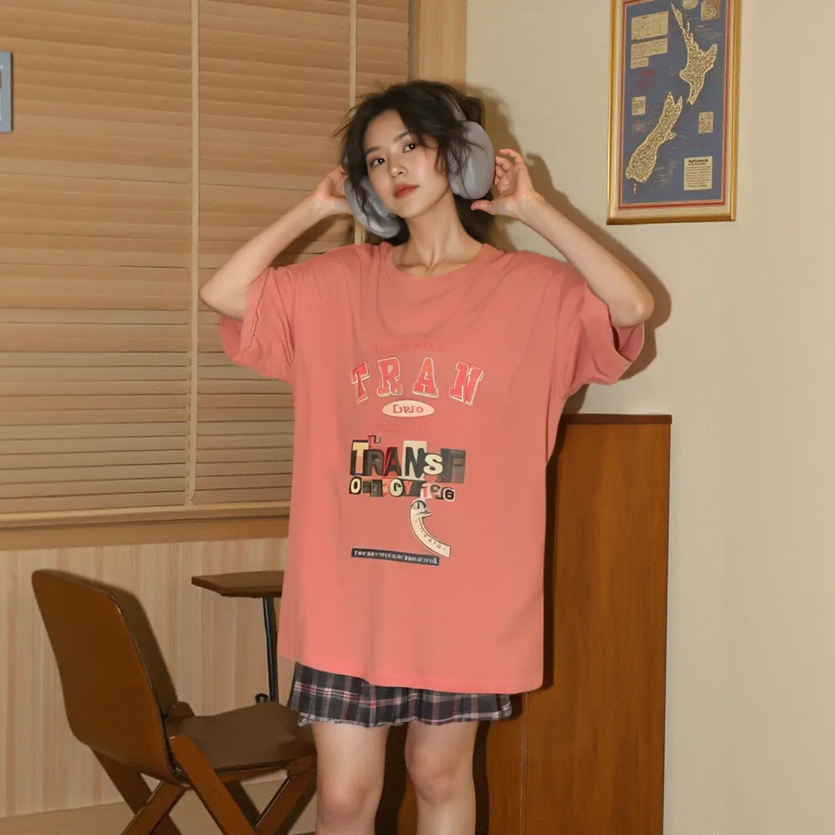 Women Printed Long T-Shirt Plus Size Pink - Image 5