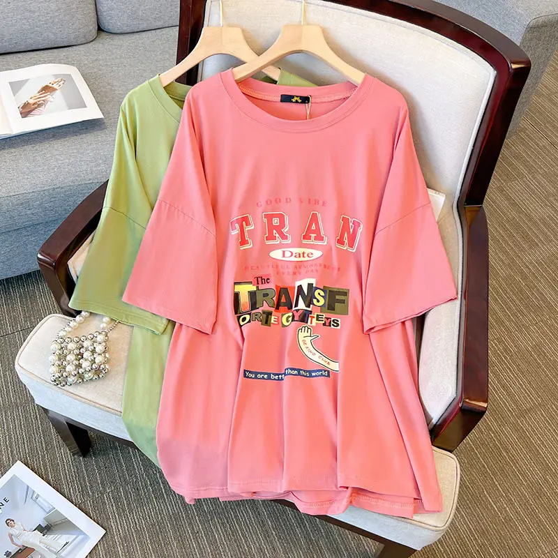 Women Printed Long T-Shirt Plus Size Pink - Image 6