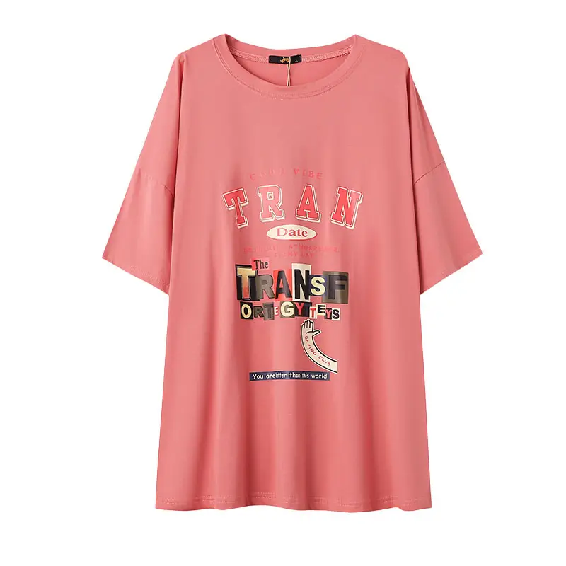 Women Printed Long T-Shirt Plus Size Pink - Image 9