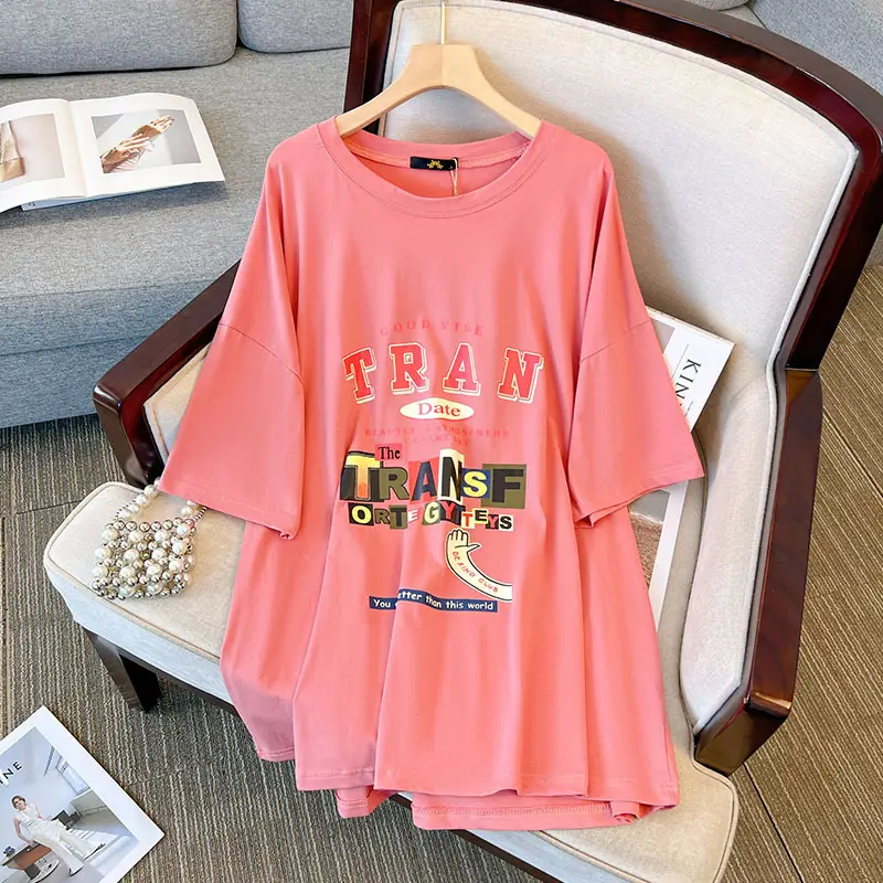Women Printed Long T-Shirt Plus Size Pink - Image 3