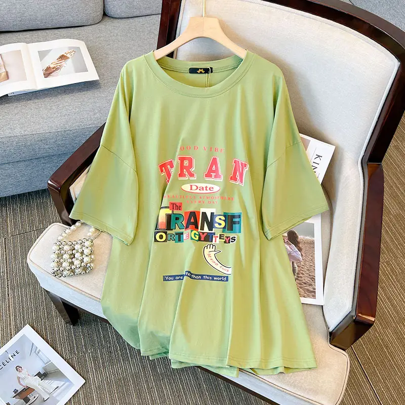 Women Printed Long T-Shirt Plus Size Pink - Image 4