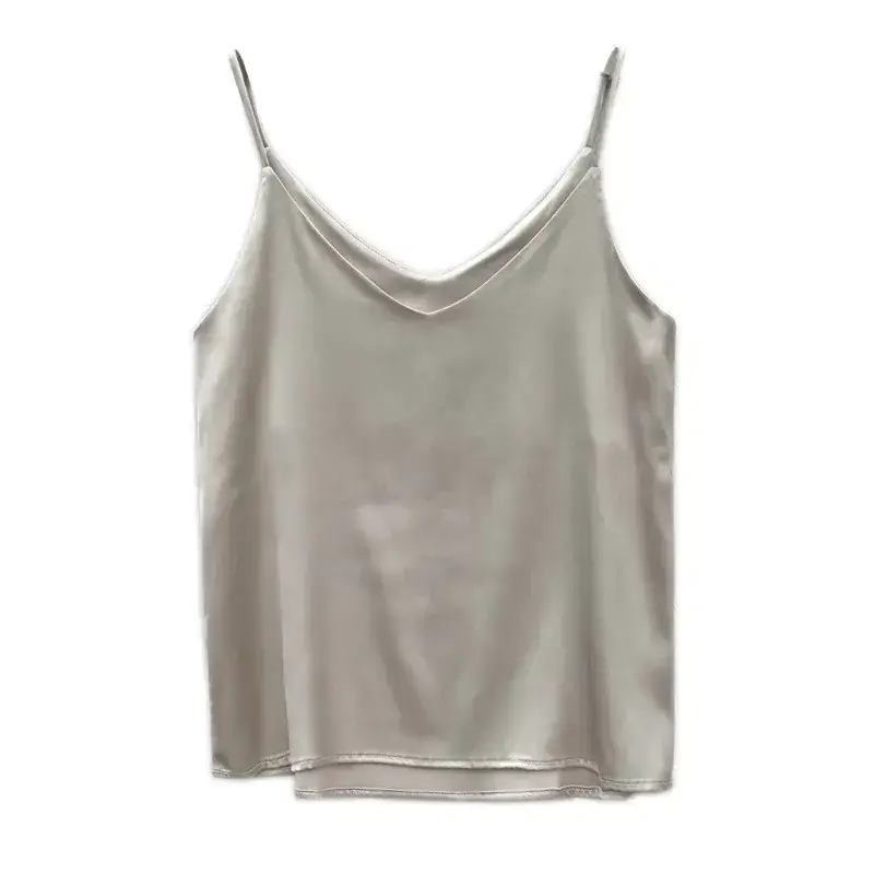 Women's Black Silk V-Neck Camisole with Loose Bottom - Image 11