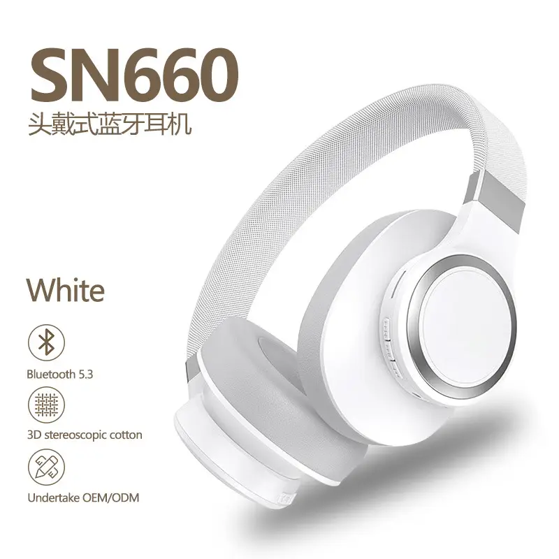 White Bluetooth Headset with 3D Cotton Design - Image 7