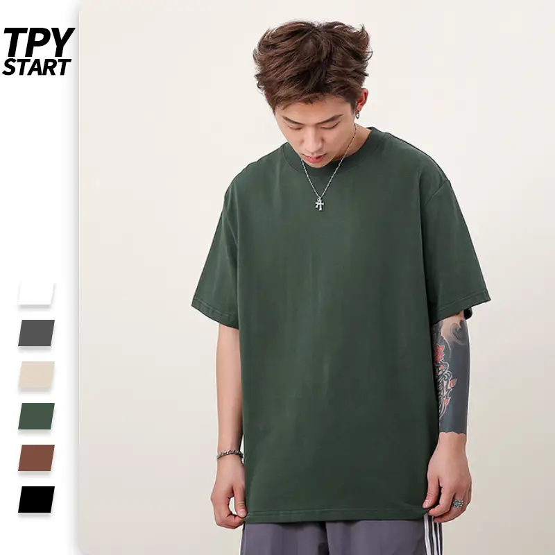 Men 250g Loose T-Shirt Green Summer - Image 4