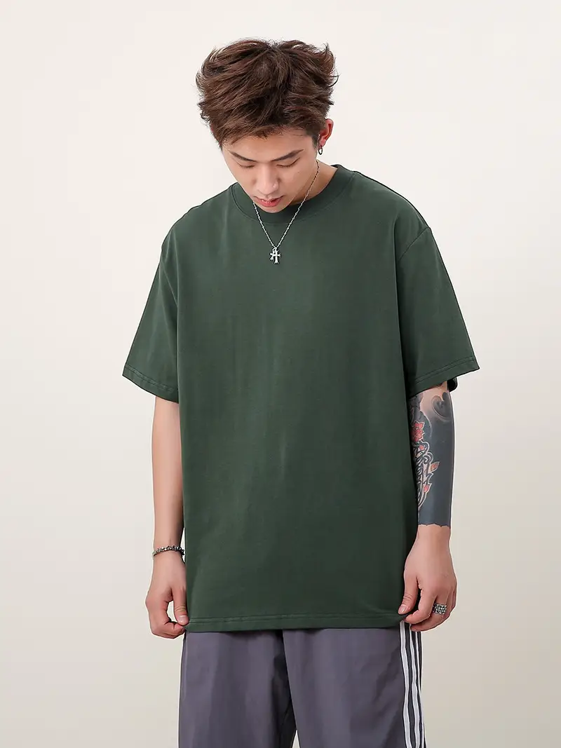 Men 250g Loose T-Shirt Green Summer — feature 29
