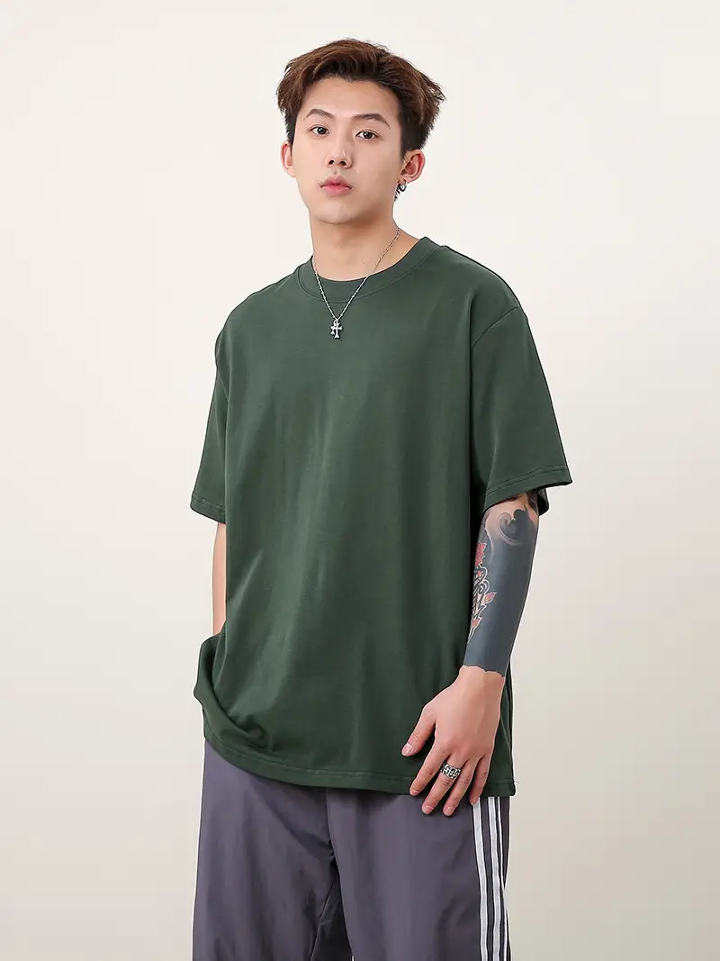 Men 250g Loose T-Shirt Green Summer — feature 30