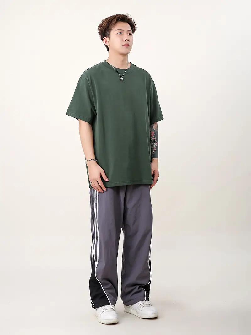 Men 250g Loose T-Shirt Green Summer — feature 32
