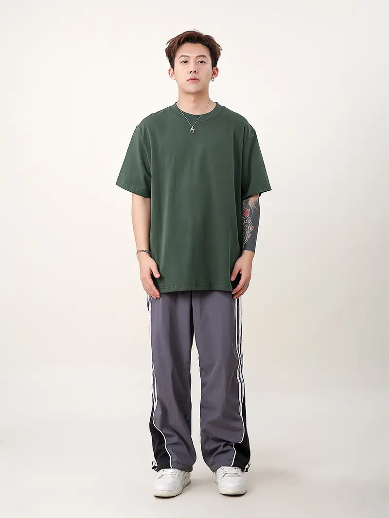 Men 250g Loose T-Shirt Green Summer — feature 34